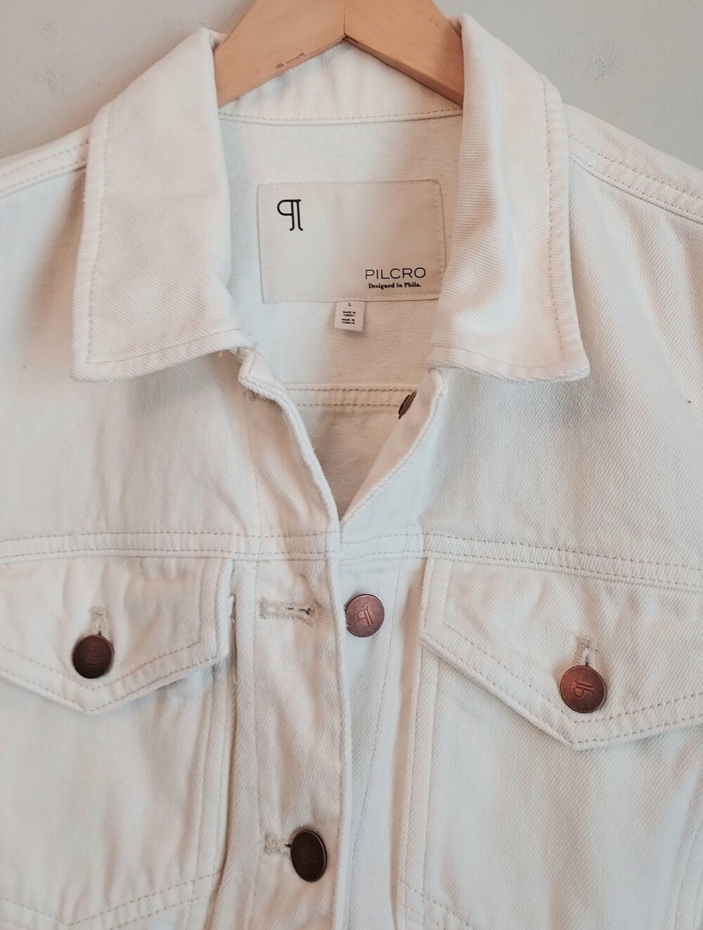 Anthropologie Pilcro White Denim Jean Puff Sleeve Jacket Size Large NEW NWT - Picture 7 of 12